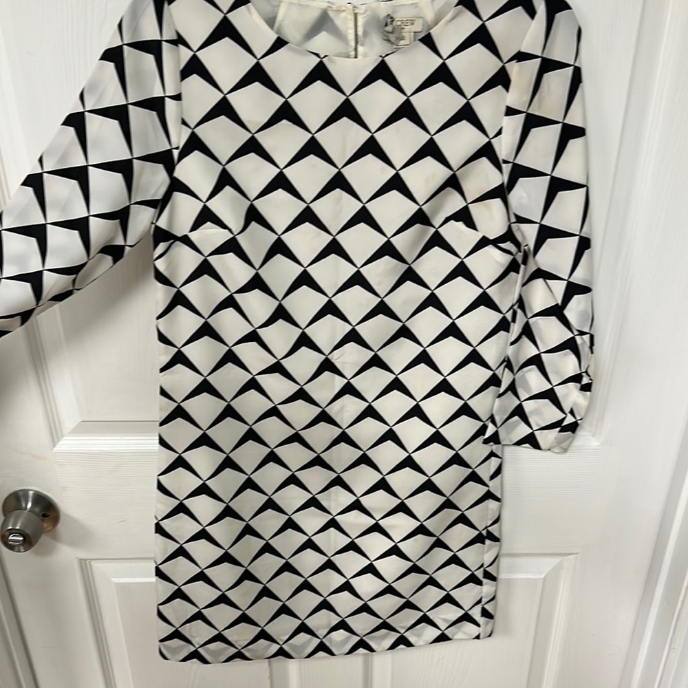 J. Crew Black and White Sheath Dress with Bishop Sleeves